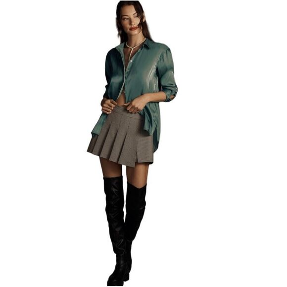 New! By Anthropologie Green Iridescent Button Down Top Sz XS - Picture 1 of 6